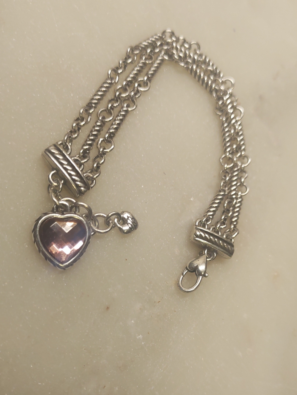 Brighton Crystal Heart Charm Newport Bracelet Light Rose Pink And Silver
